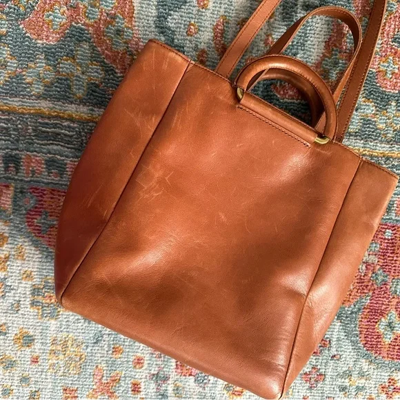 Madewell Cognac Leather Tote with Gold Accent - Picture 5 of 13
